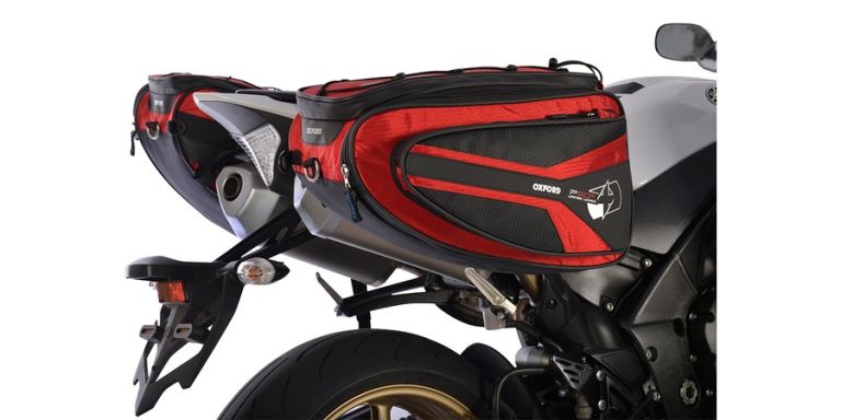 Bočné brašne na motocykel P50R, OXFORD (černé/červené, objem 50 l, pár)