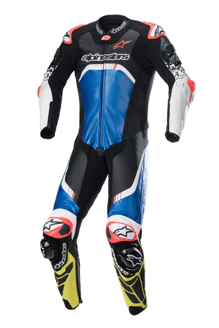 Jednodielna kombinéza GP TECH 4, TECH-AIR kompatibilný, ALPINESTARS (modrá/žlutá fluo/červená fluo/černá/bílá) 2024