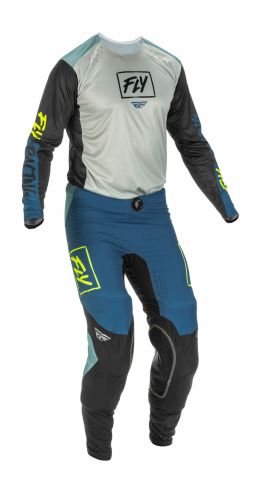 Nohavice LITE, FLY RACING - USA 2022 (šedá/tyrkysová/hi-vis)