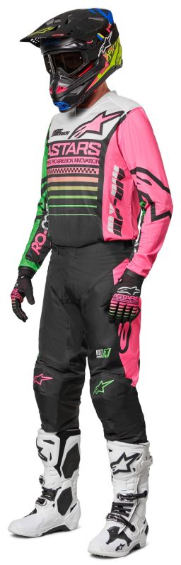 Nohavice RACER COMPASS, ALPINESTARS, detské (černá/zelená neon/růžová fluo)