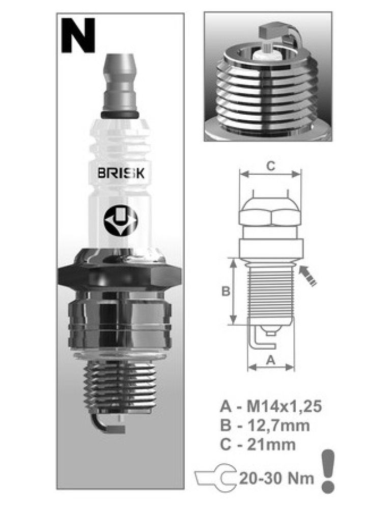 Zapaľovacie sviečka NR12S rad Silver, BRISK - Česká Republika