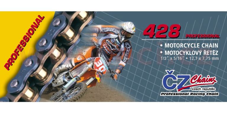 Reťaz 428MX, ČZ - ČR (farba zlatá, 128 článkov vr. rozpojovacie spojky CLIP)