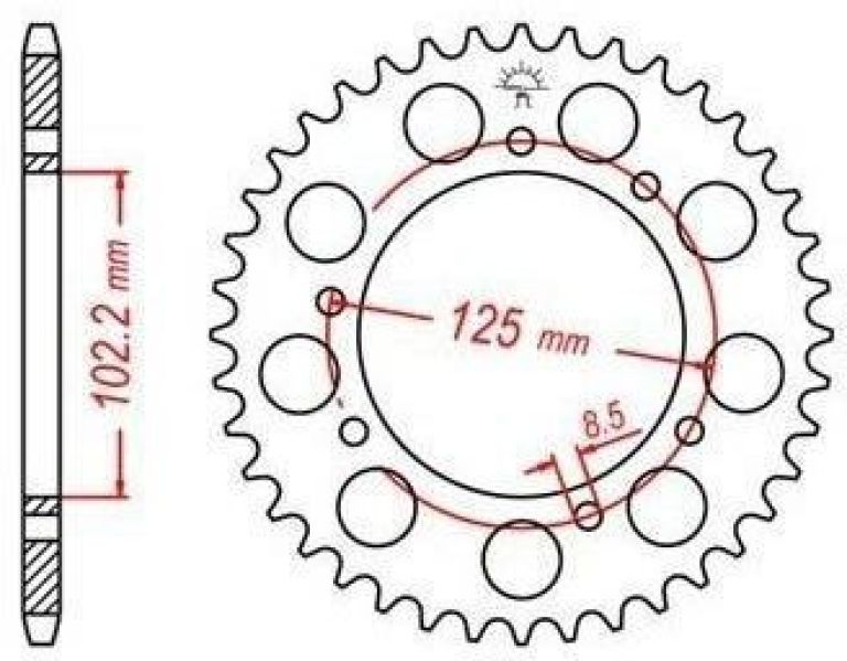 Oceľová rozeta pre sekundárne reťazy typu 420, JT - Anglicko (53 zubov)