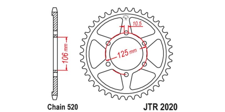 Oceľová rozeta pre sekundárne reťazy typu 520, JT (41 zubov)