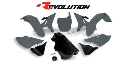 Sada plastov Yamaha - REVOLUTION KIT pre YZ 125/250 02-21, RTECH (limit. edícia QUANTUM GREY, šedo-černá, 5 dielov, vr. nádrže