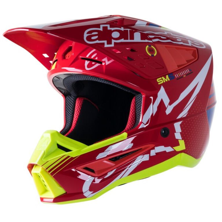 Prilba S-M5 ACTION, ALPINESTARS (červená/žlutá fluo/bílá/modrá)